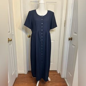 Spencer Tyler Navy Button Front Midi Dress L Short Sleeve Classic Minimalist